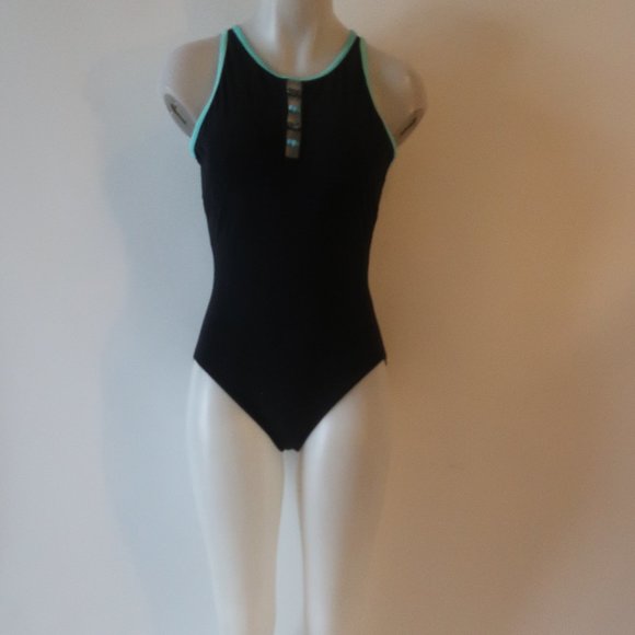 Womens Pilpel Black Aqua Blue 2-Pc Swim Cover-Up Skirt One Piece Swimsuit 12 * - Picture 3 of 9